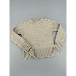 Oatmeal Beige Exposed Seam Knit Sweater Ribbed Trim Pullover Women's  SZ S